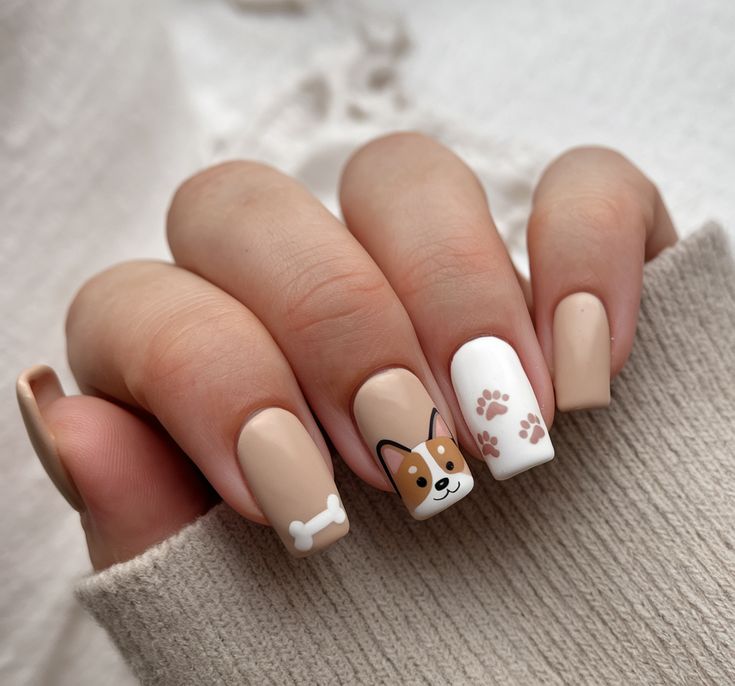 A photograph of a dog printed onto a fingernail