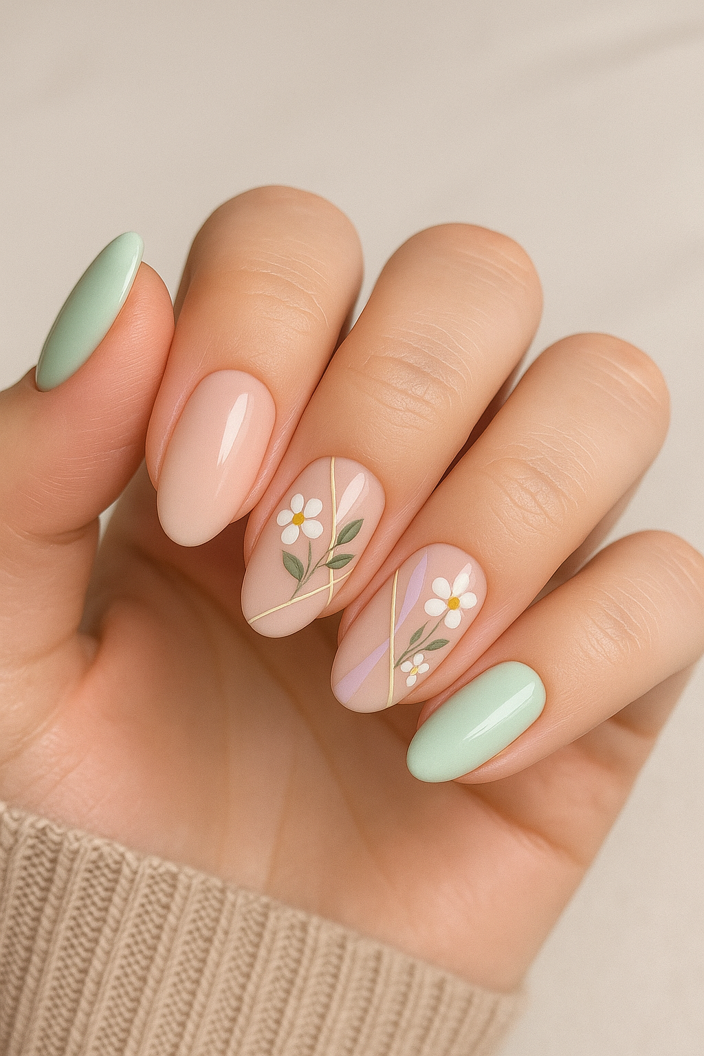Printed nail art, character and heart motifs